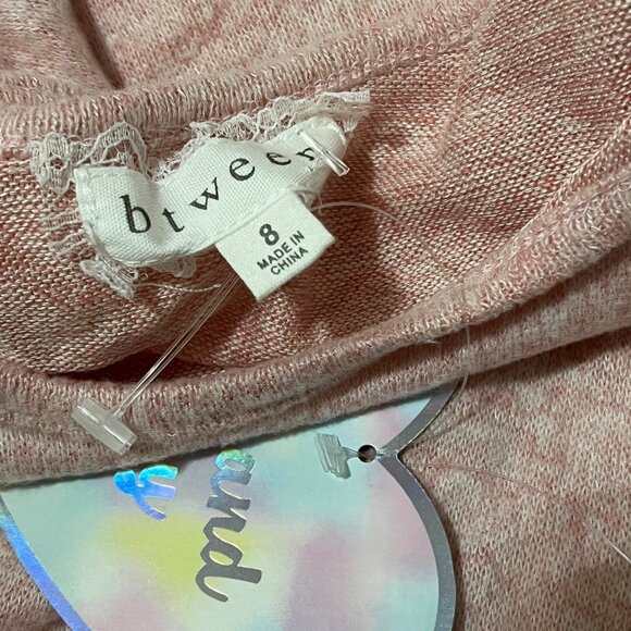 Girls Btween Pink Long-Sleeve Top With Tie Hem & Pastel Heart Detail Size 8 NWT - Picture 2 of 2